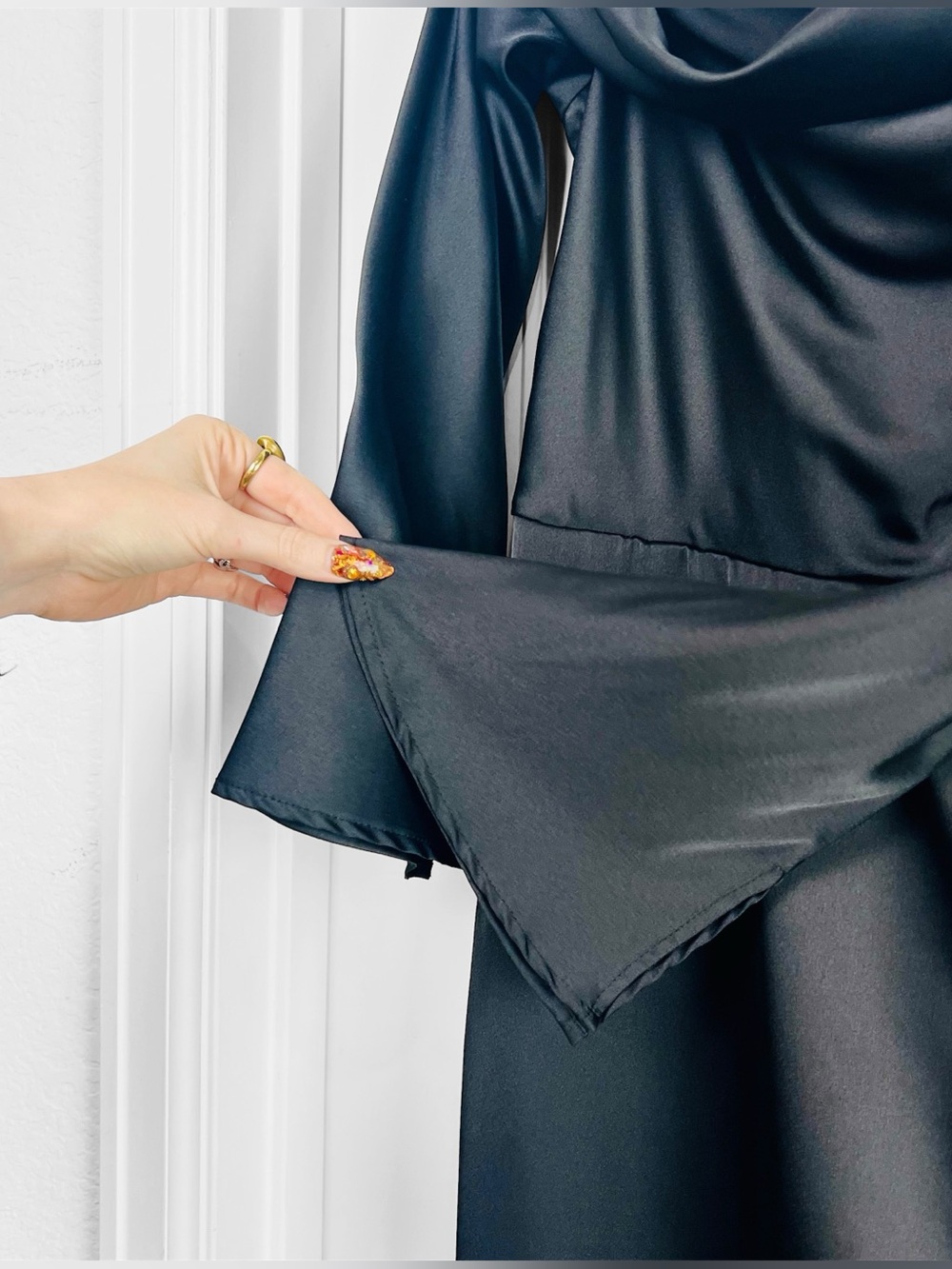 Show Me Your Mumu Jamie Maxi Dress Black Satin Off Shoulder Formal Gown Large L - Picture 6 of 8